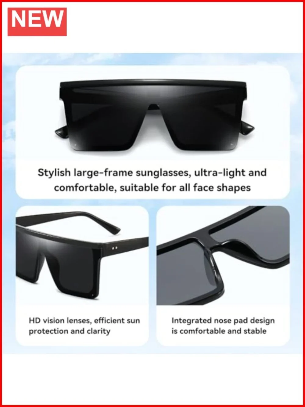 Oversized Square Sunglasses for Women Men Fashion Flat Top Big Frame UV400